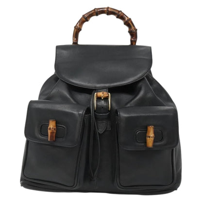 Gucci Vintage Bamboo Backpack Leather, BLACK, LEATHER, Backpack