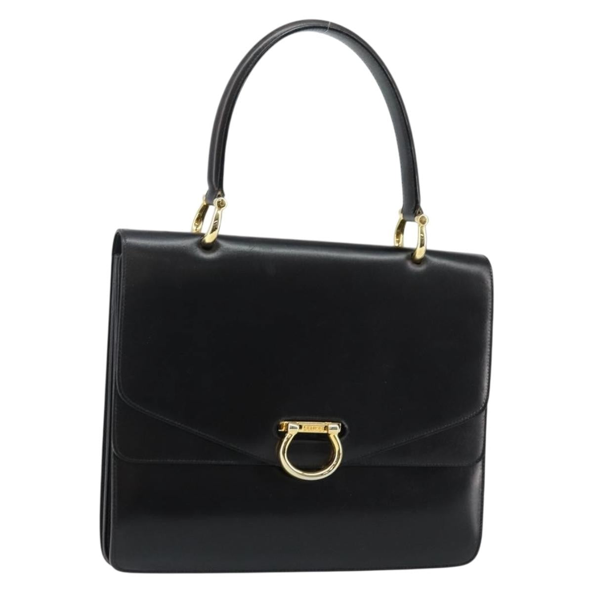 Celine Vintage Top Handle Bag Glazed Leather, BLACK, LEATHER, Handbag