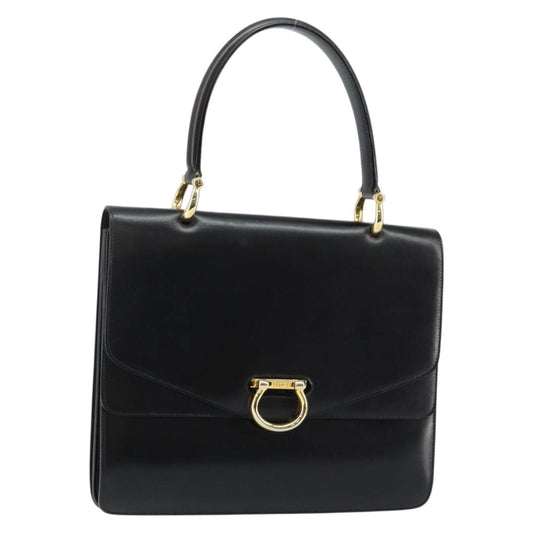 Celine Vintage Top Handle Bag Glazed Leather, BLACK, LEATHER, Handbag