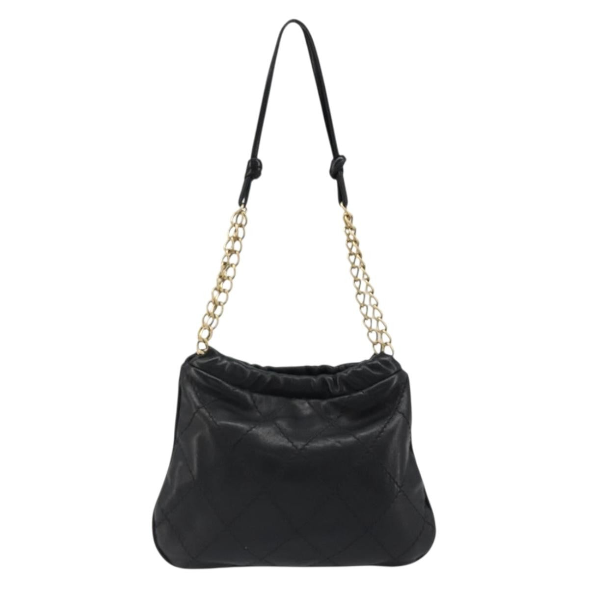 Chanel Chain Tote Leather, Black, Leather, Shoulder Bag