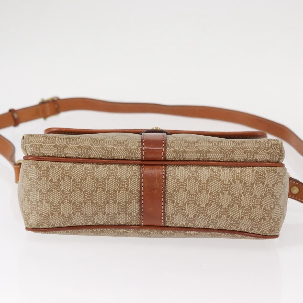 Celine Vintage Macadam Shoulder Bag Canvas and Leather, BEIGE, CANVAS, Shoulder bag