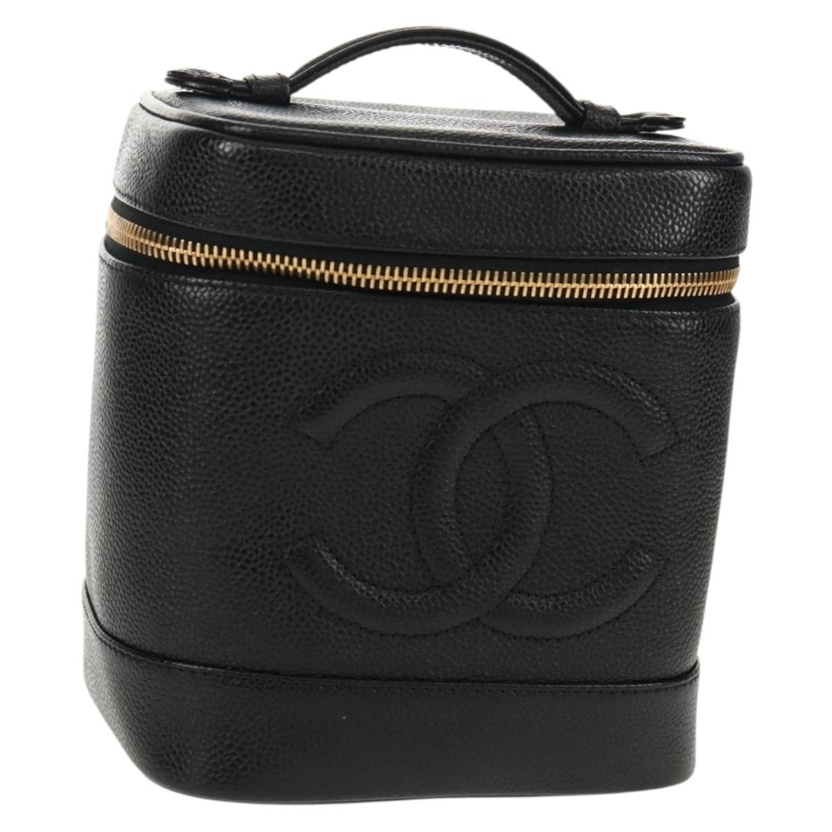 Chanel Vintage Timeless Cosmetic Case Caviar, BLACK, LEATHER, Clutche & pouche