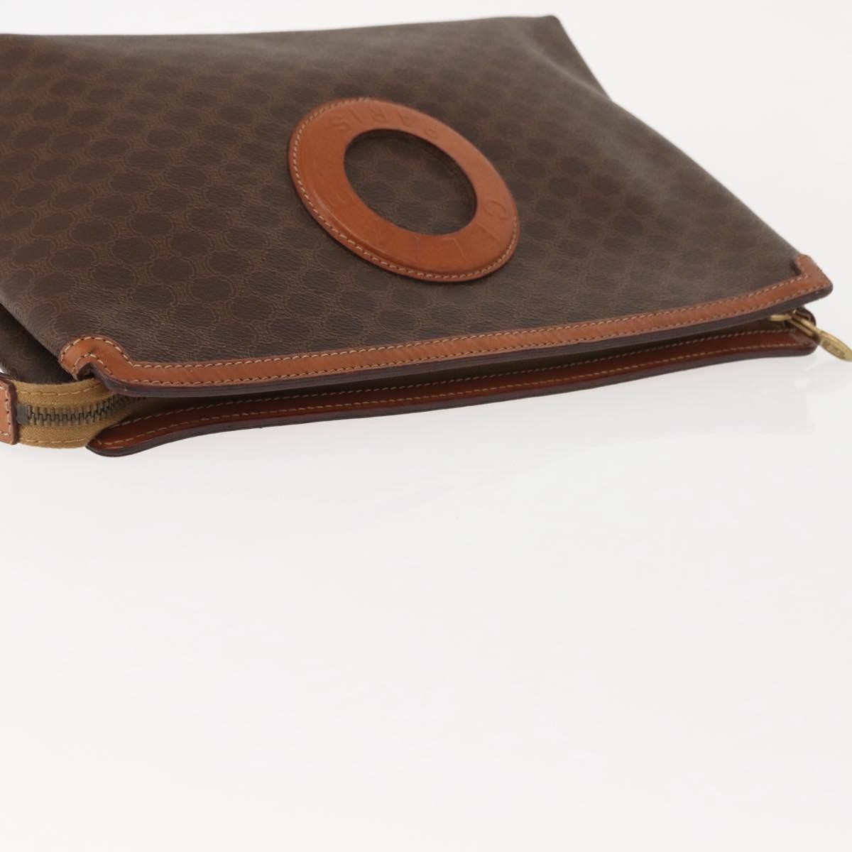 Celine Circle Logo Macadam Pouch Canvas and Leather, BROWN, CANVAS, Clutche & pouche