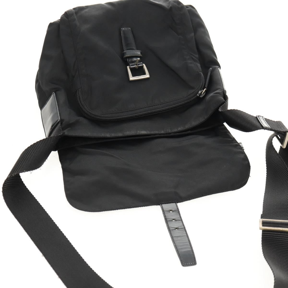 Prada Buckle Messenger Bag Tessuto, BLACK, NYLON, Shoulder bag