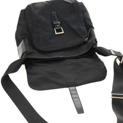 Prada Buckle Messenger Bag Tessuto, BLACK, NYLON, Shoulder bag