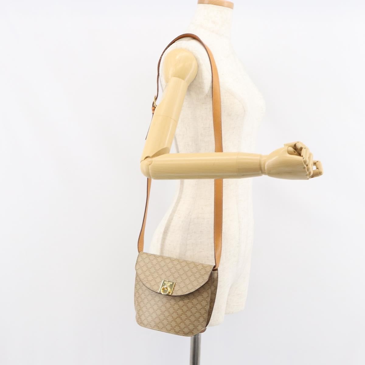 Celine Vintage Macadam Shoulder Bag Canvas, BEIGE, CANVAS, Shoulder bag