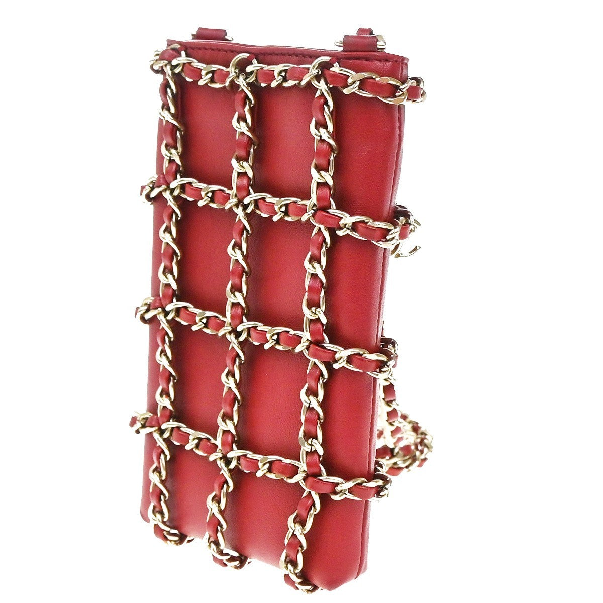 Chanel Tech Me Out Clutch With Chain Lambskin, RED, LEATHER, Clutche & pouche