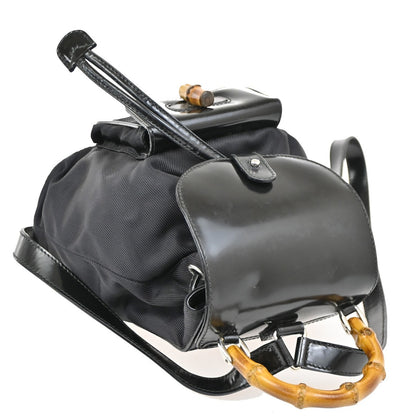 Gucci Vintage Bamboo Backpack Nylon and Patent Leather, BLACK, NYLON, Backpack