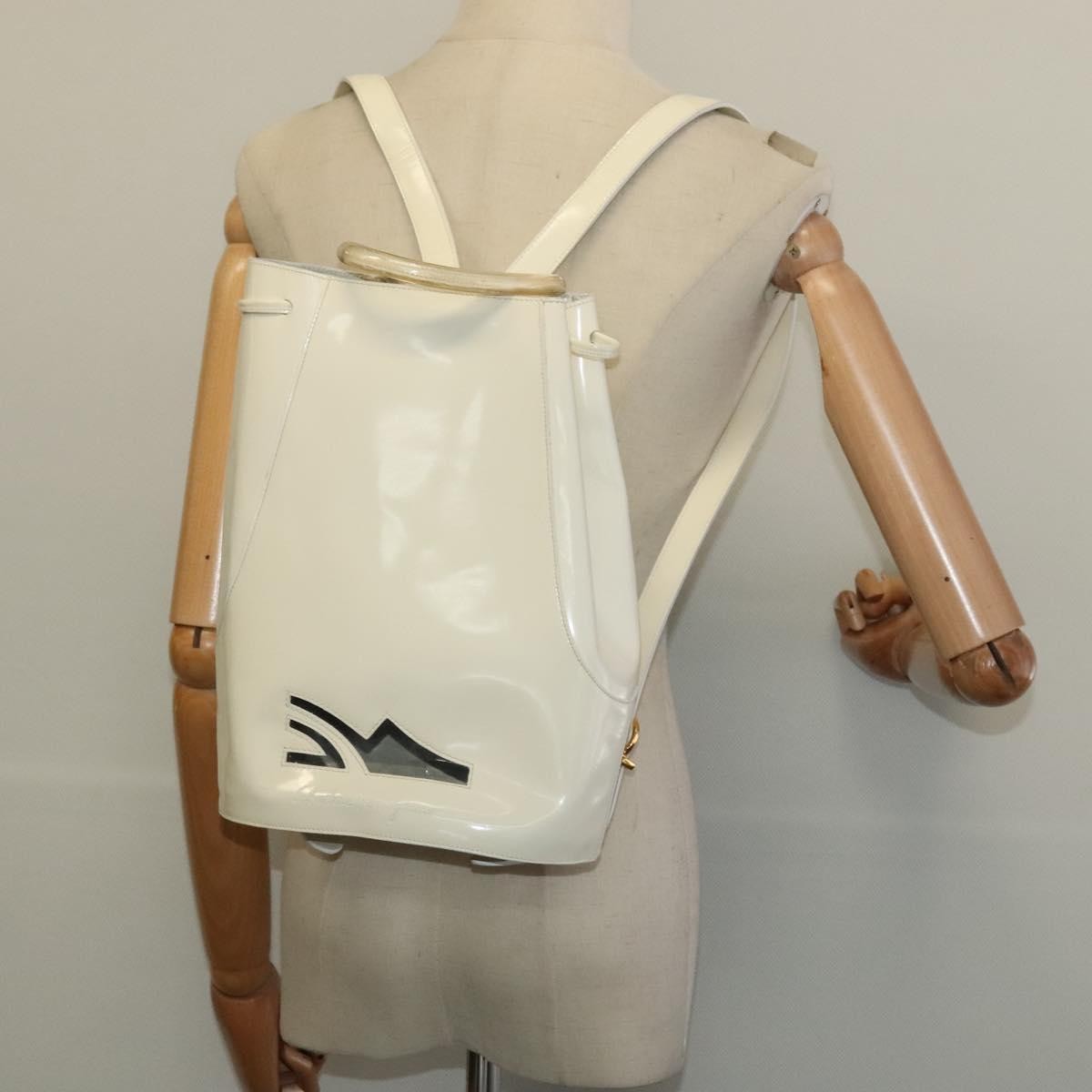 Salvatore Ferragamo Vintage Gancini Backpack Patent Leather, WHITE, PATENT_LEATHER, Backpack