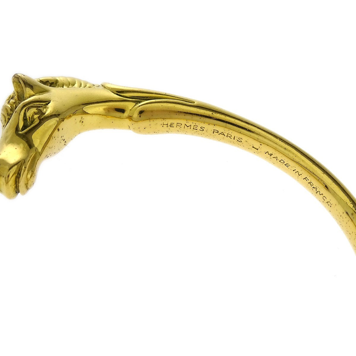 Hermes Horse Head Bangle Gold Plated Metal, GOLD, GOLD_PLATED, Bracelet