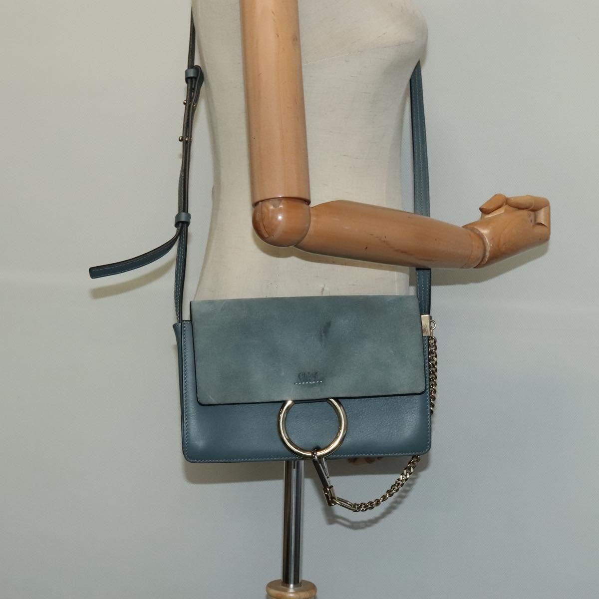 Chloe Faye Shoulder Bag Leather and Suede, BLUE, SUEDE, Shoulder bag