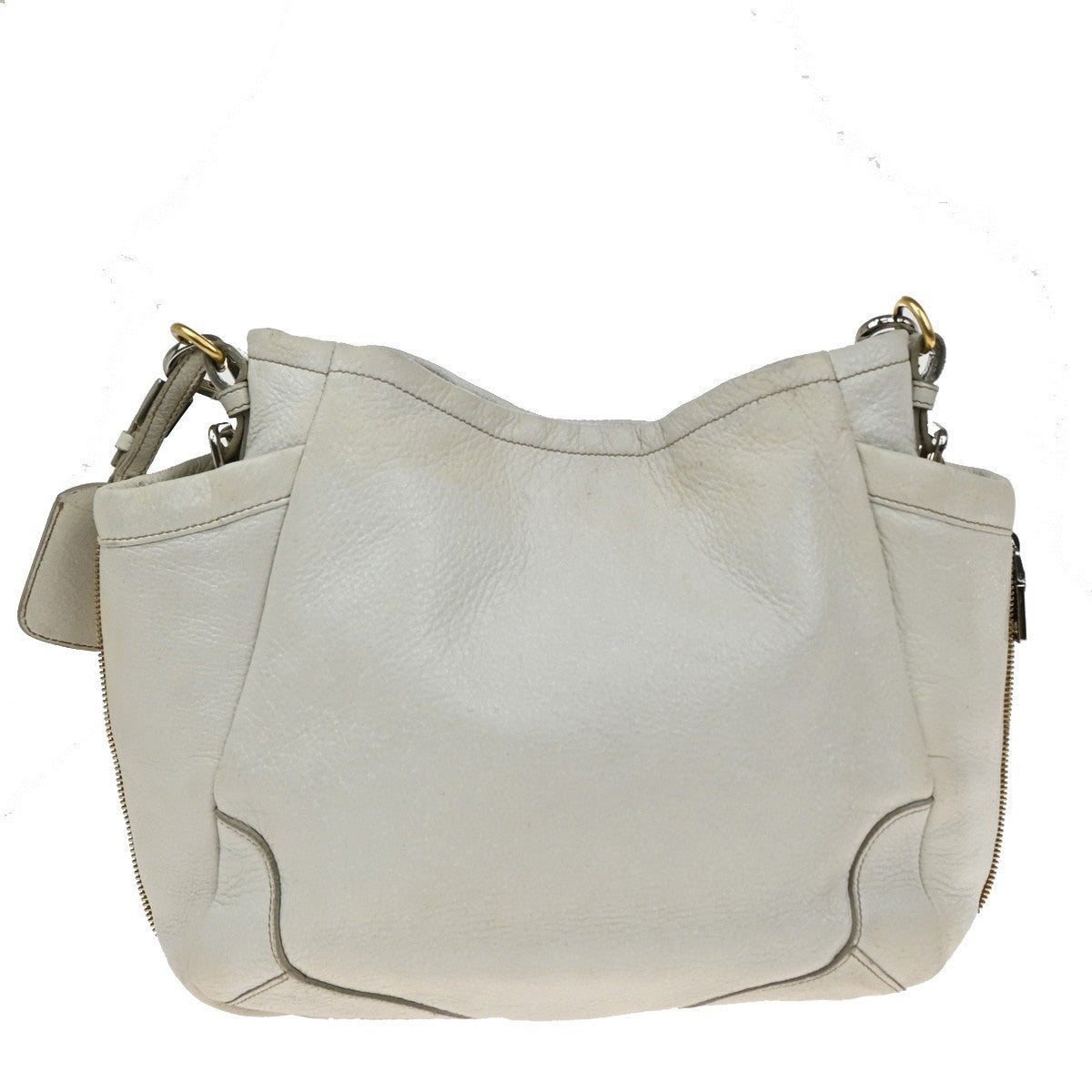 Prada Side Pocket Zip Hobo Vitello Daino, WHITE, LEATHER, Shoulder bag
