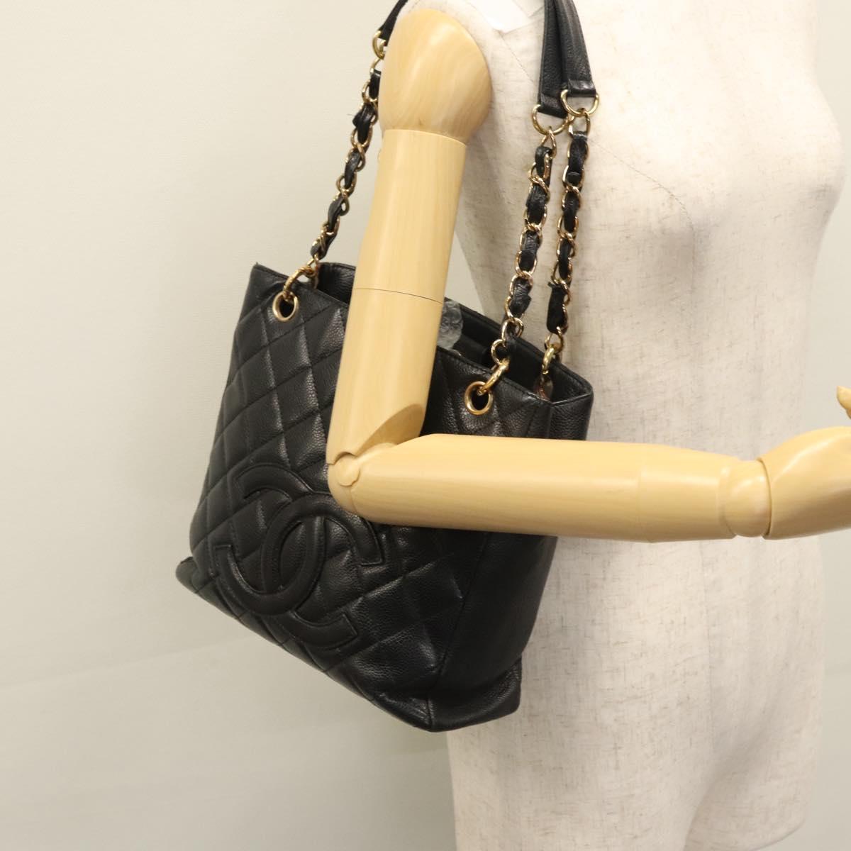 Chanel Petite Shopping Tote Quilted Caviar, BLACK, LEATHER, Tote bag