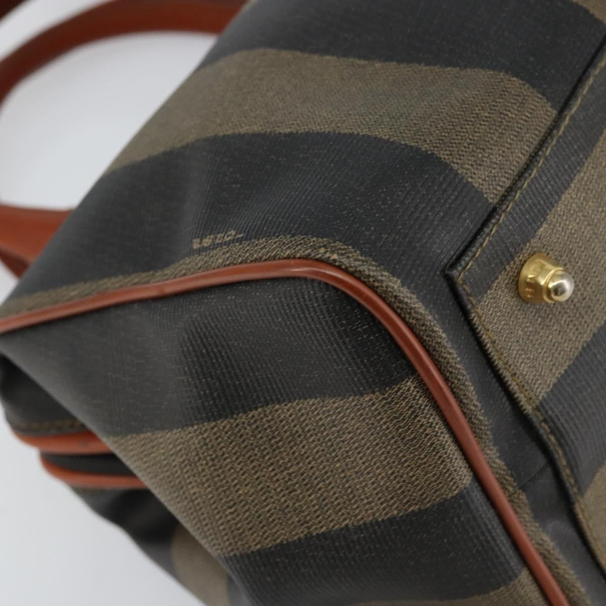 Fendi Vintage Pequin Convertible Boston Bag Coated Canvas, BLACK, CANVAS, Handbag