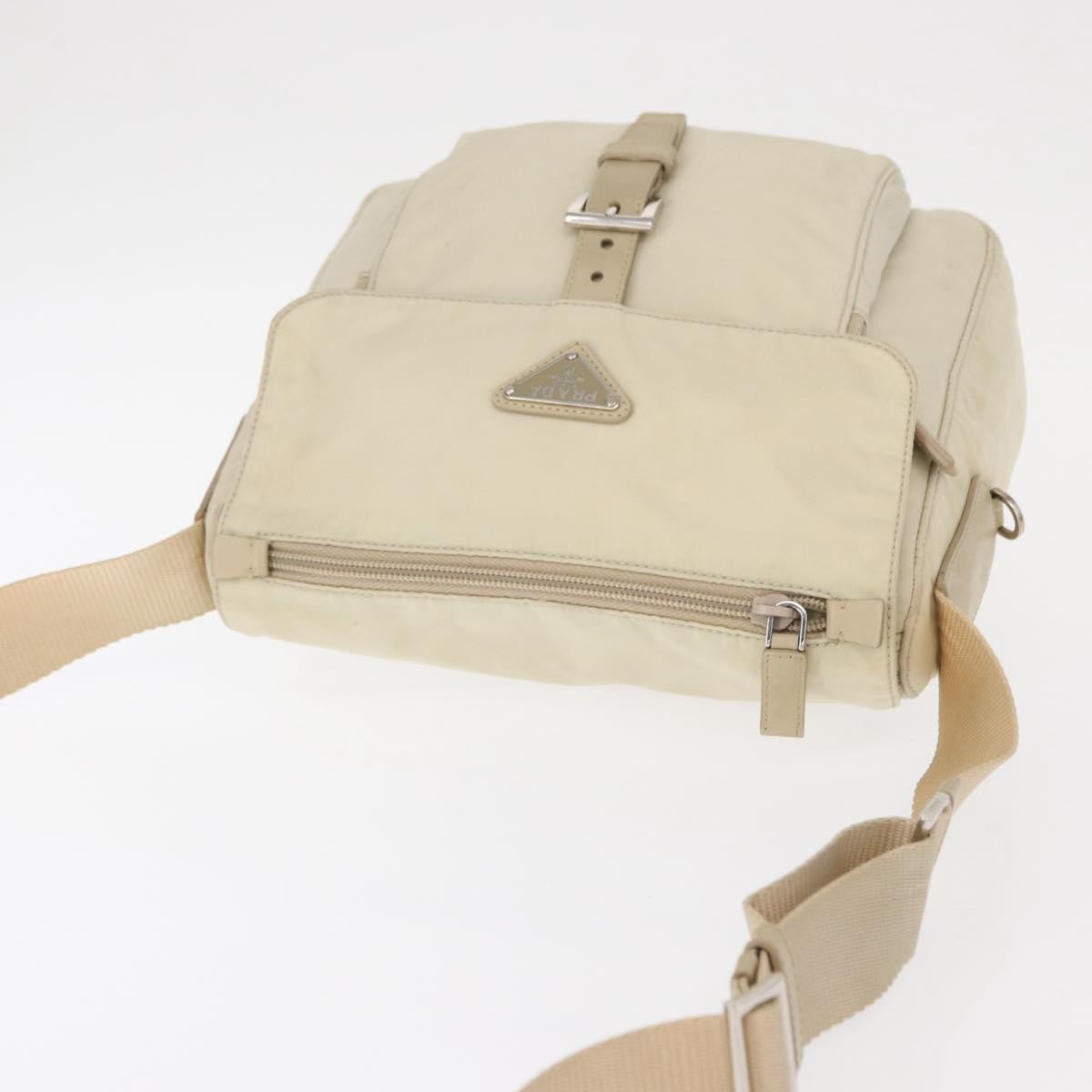 Prada Buckle Messenger Bag Tessuto, BEIGE, NYLON, Shoulder bag