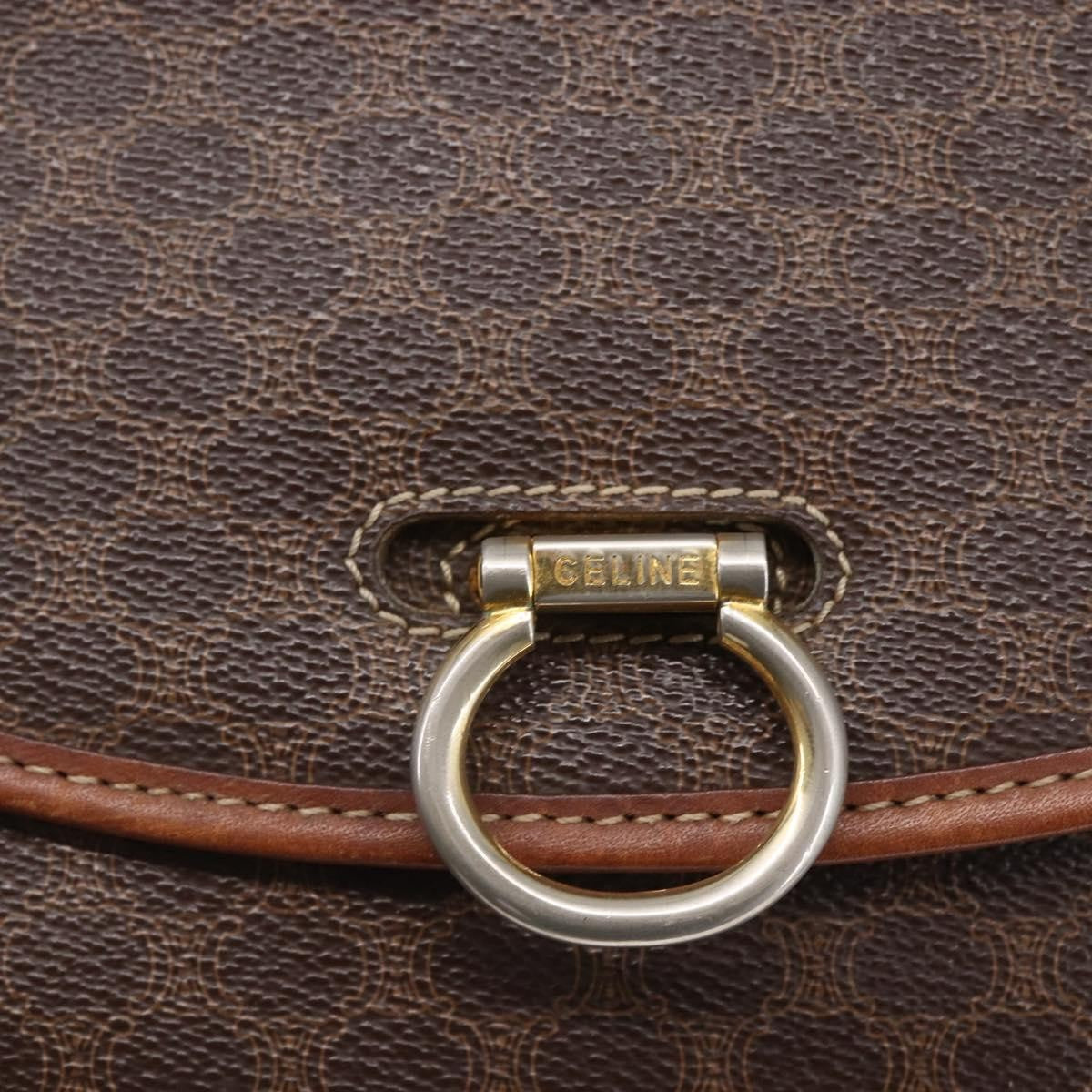 Celine Flap Shoulder Bag Canvas, BROWN, CANVAS, Shoulder bag