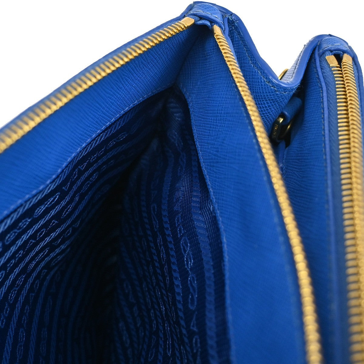 Prada Double Zip Tote Leather, BLUE, LEATHER, Tote bag