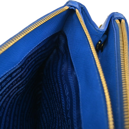 Prada Double Zip Tote Leather, BLUE, LEATHER, Tote bag