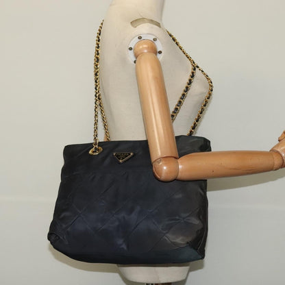 Prada Chain Shoulder Bag Quilted Tessuto, NAVY, NYLON, Shoulder bag