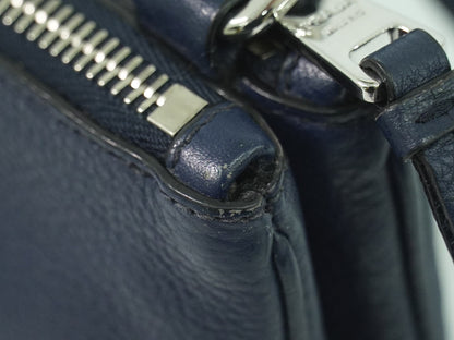 Prada Double Zip Crossbody Bag Vitello Daino, NAVY, LEATHER, Shoulder bag