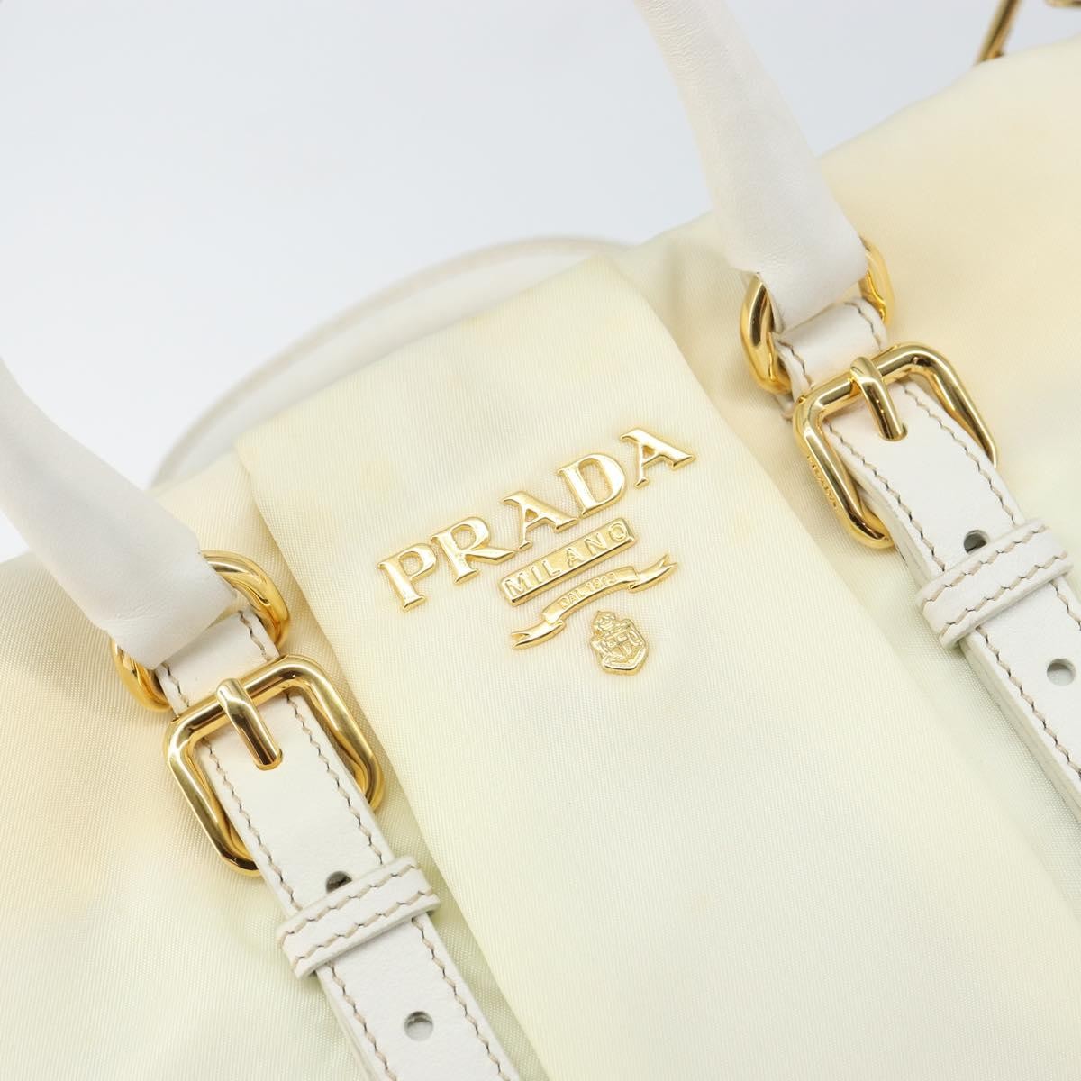 Prada Vintage Tote Tessuto with Leather, WHITE, NYLON, Tote bag