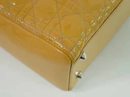 Christian Dior Vintage Lady Dior Bag Cannage Quilt Patent, BEIGE, PATENT_LEATHER, Handbag