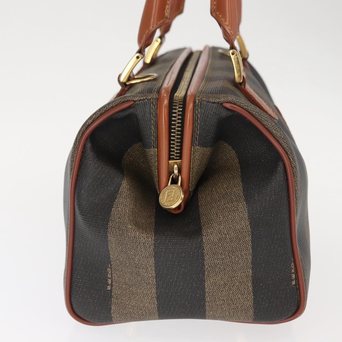 Fendi Vintage Pequin Convertible Boston Bag Coated Canvas, BROWN, CANVAS, Handbag