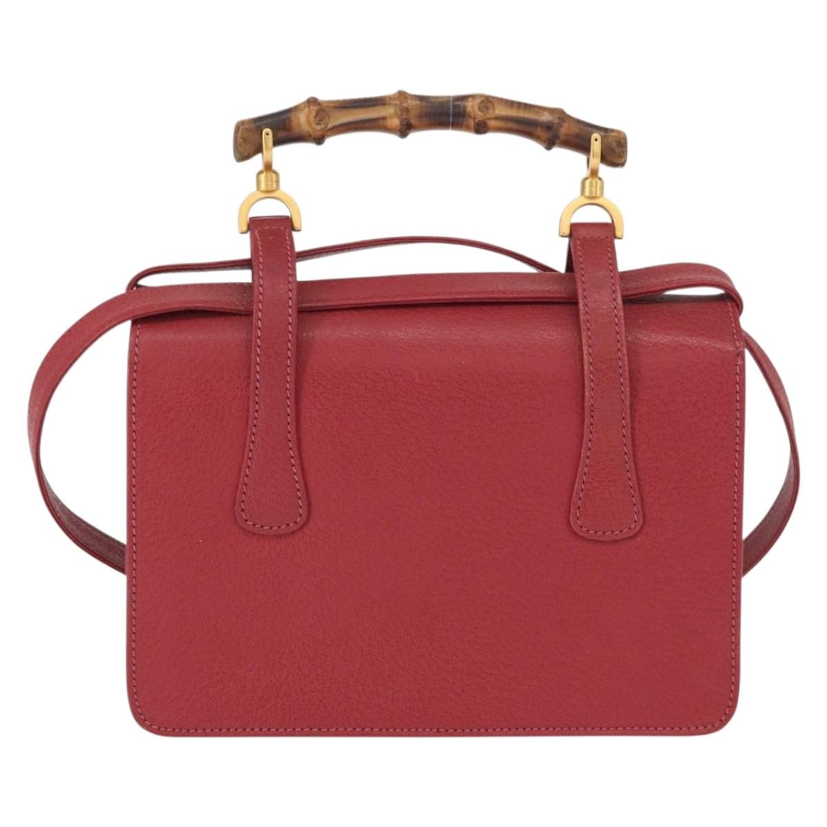 Gucci Vintage Bamboo Handle Bag Leather, RED, LEATHER, Handbag