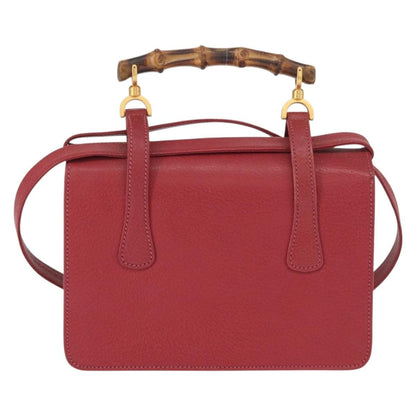 Gucci Vintage Bamboo Handle Bag Leather, RED, LEATHER, Handbag
