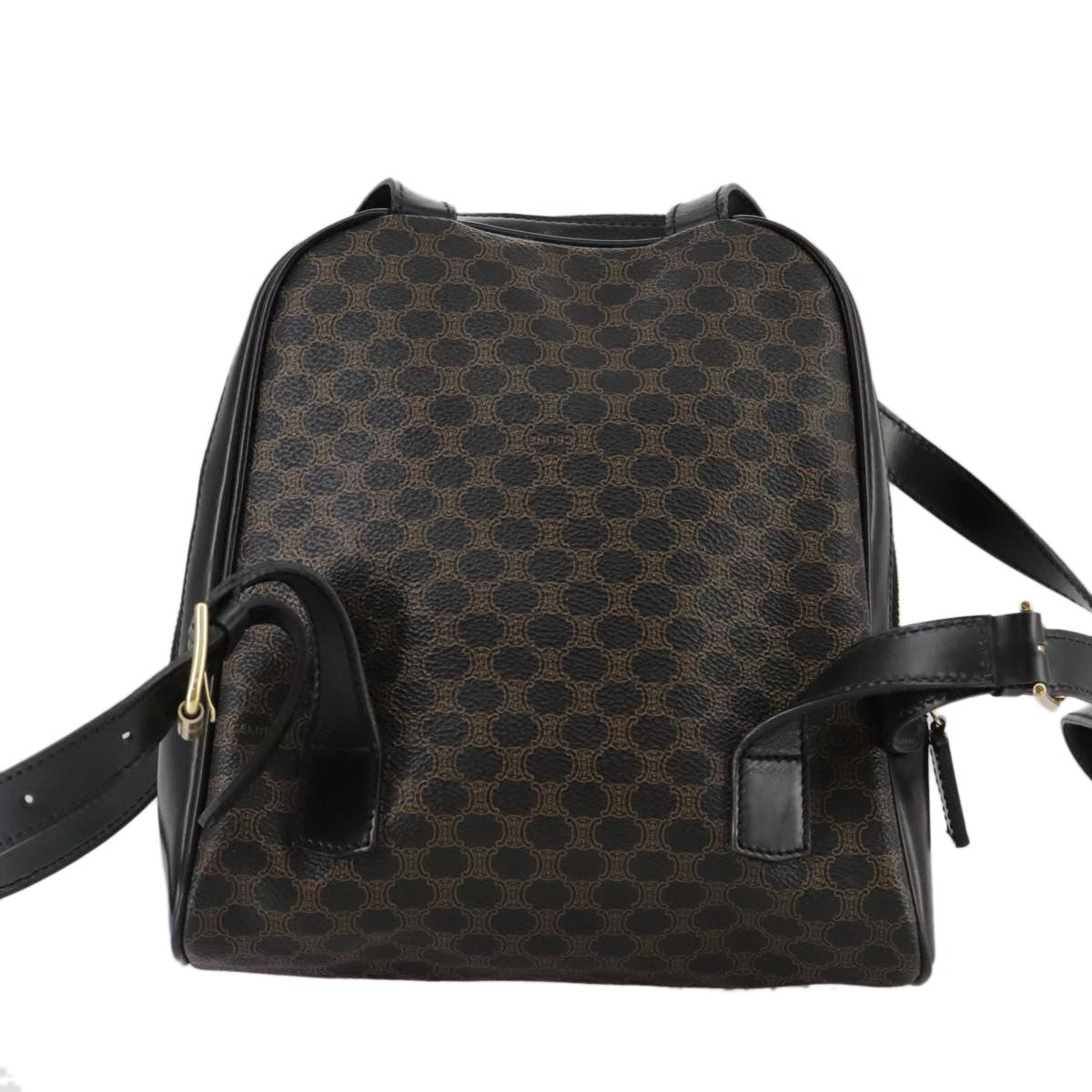 Celine Vintage Macadam Backpack Canvas and Leather, BLACK, CANVAS, Backpack