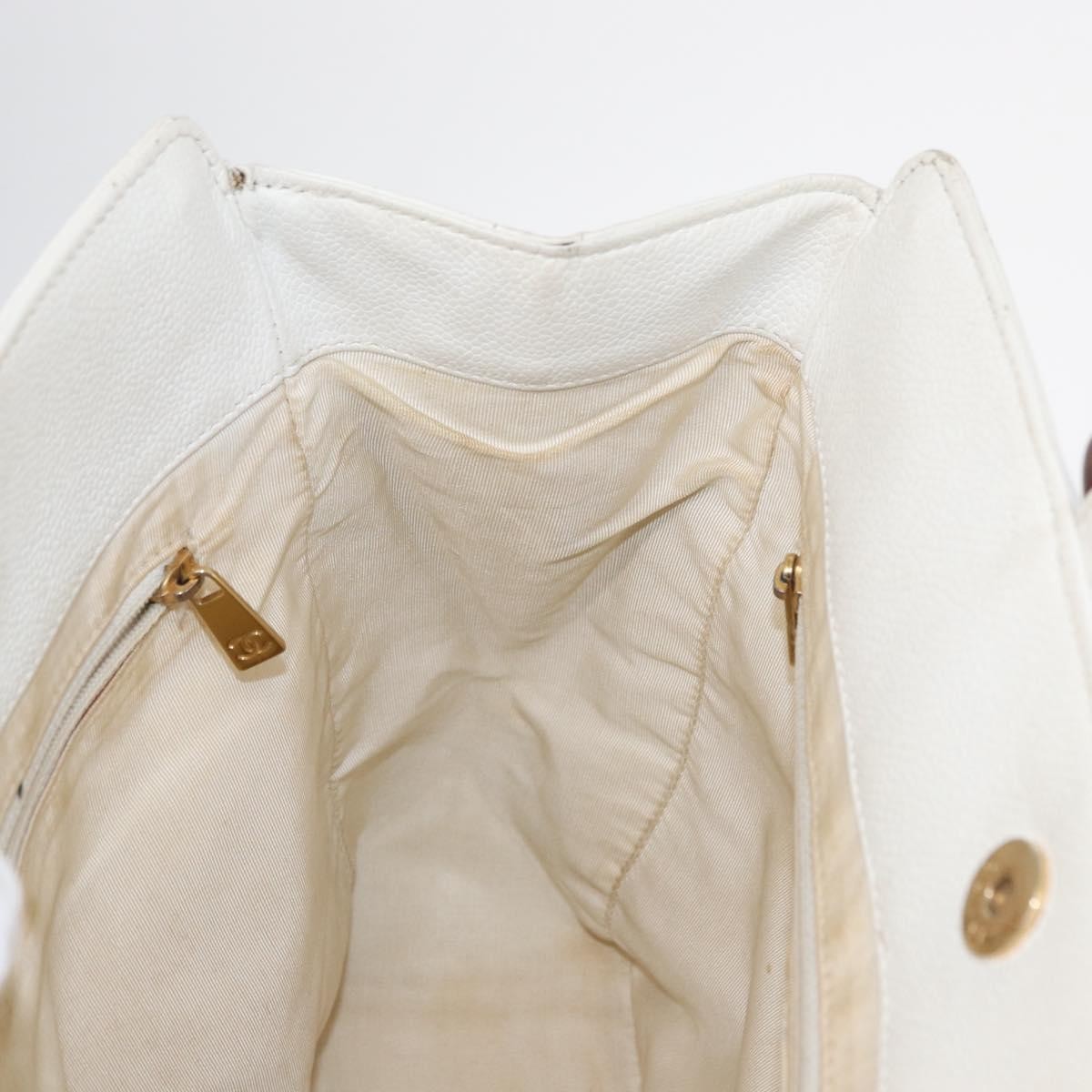 Chanel Vintage Wooden Ring Tote Caviar, WHITE, LEATHER, Tote bag