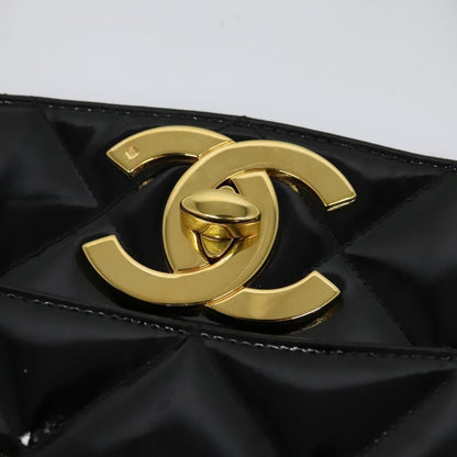 Chanel Vintage Chain Tote Quilted Patent, BLACK, LEATHER, Shoulder bag