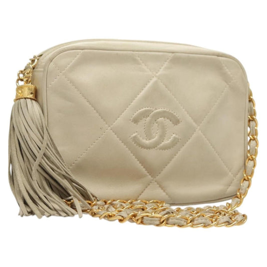 Chanel Camera CC Tassel Bag Leather, BEIGE, LEATHER, Crossbody bag