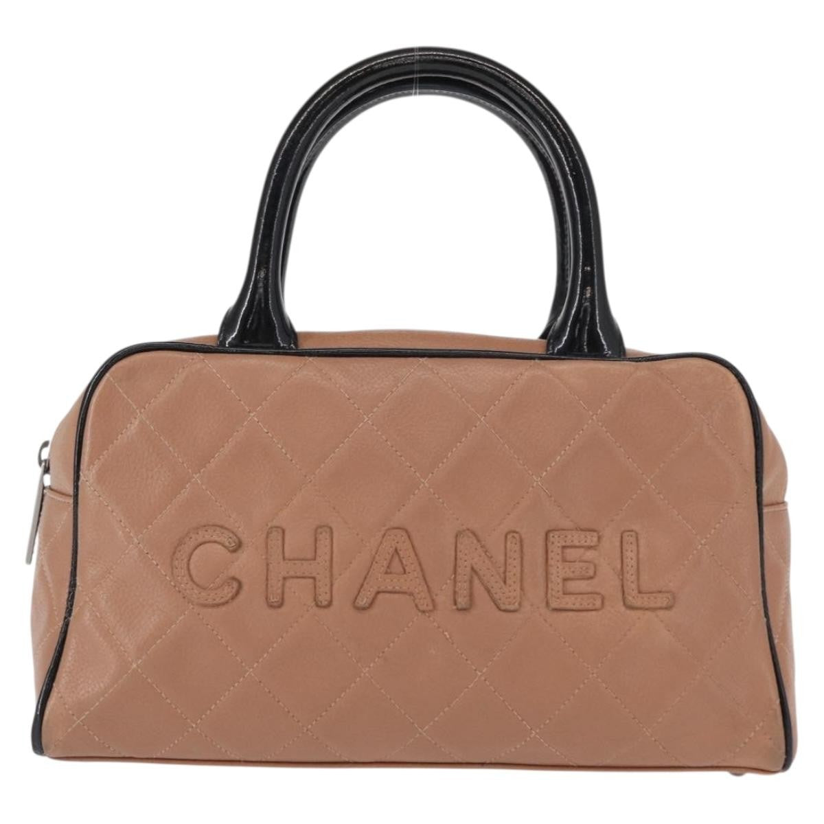 Chanel Embossed Logo Bowler Bag Quilted Caviar, BEIGE, LEATHER, Handbag