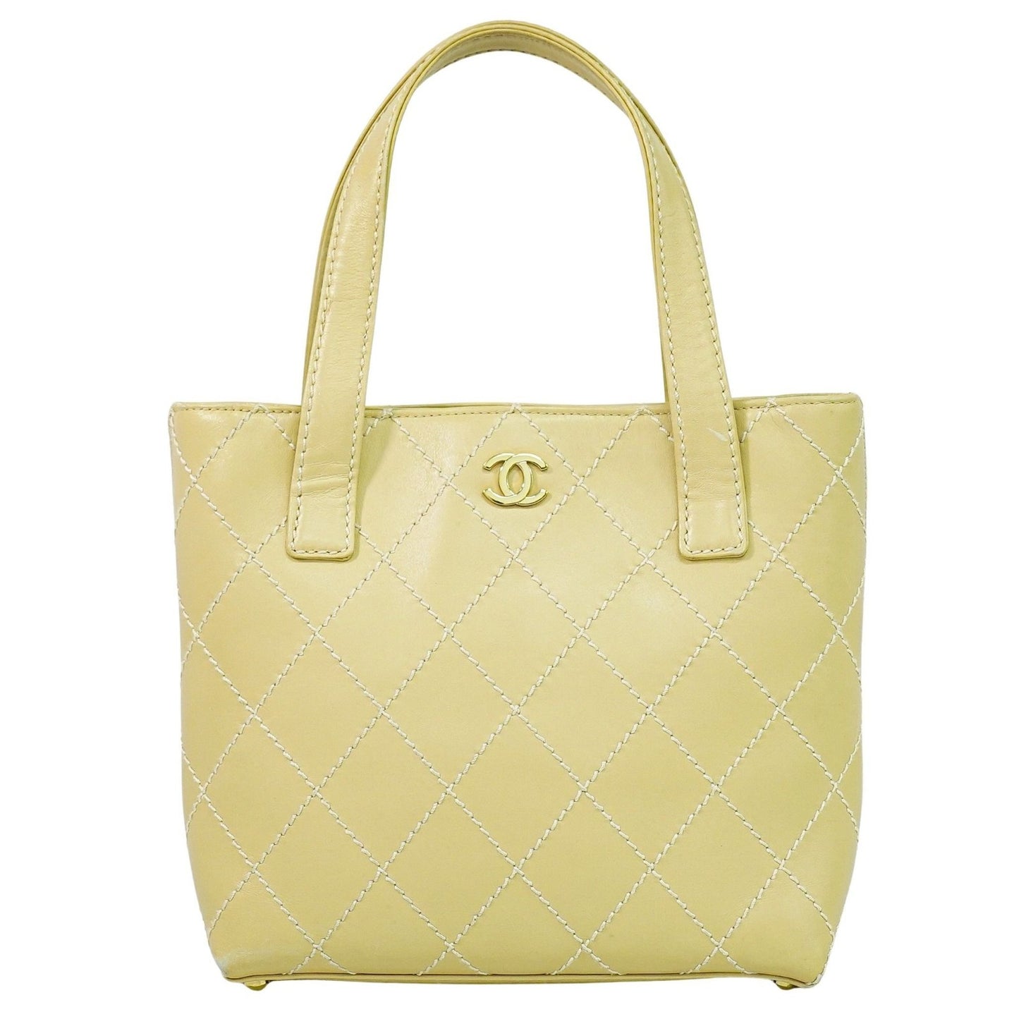 Chanel Surpique Tote Quilted Leather, BEIGE, LEATHER, Handbag