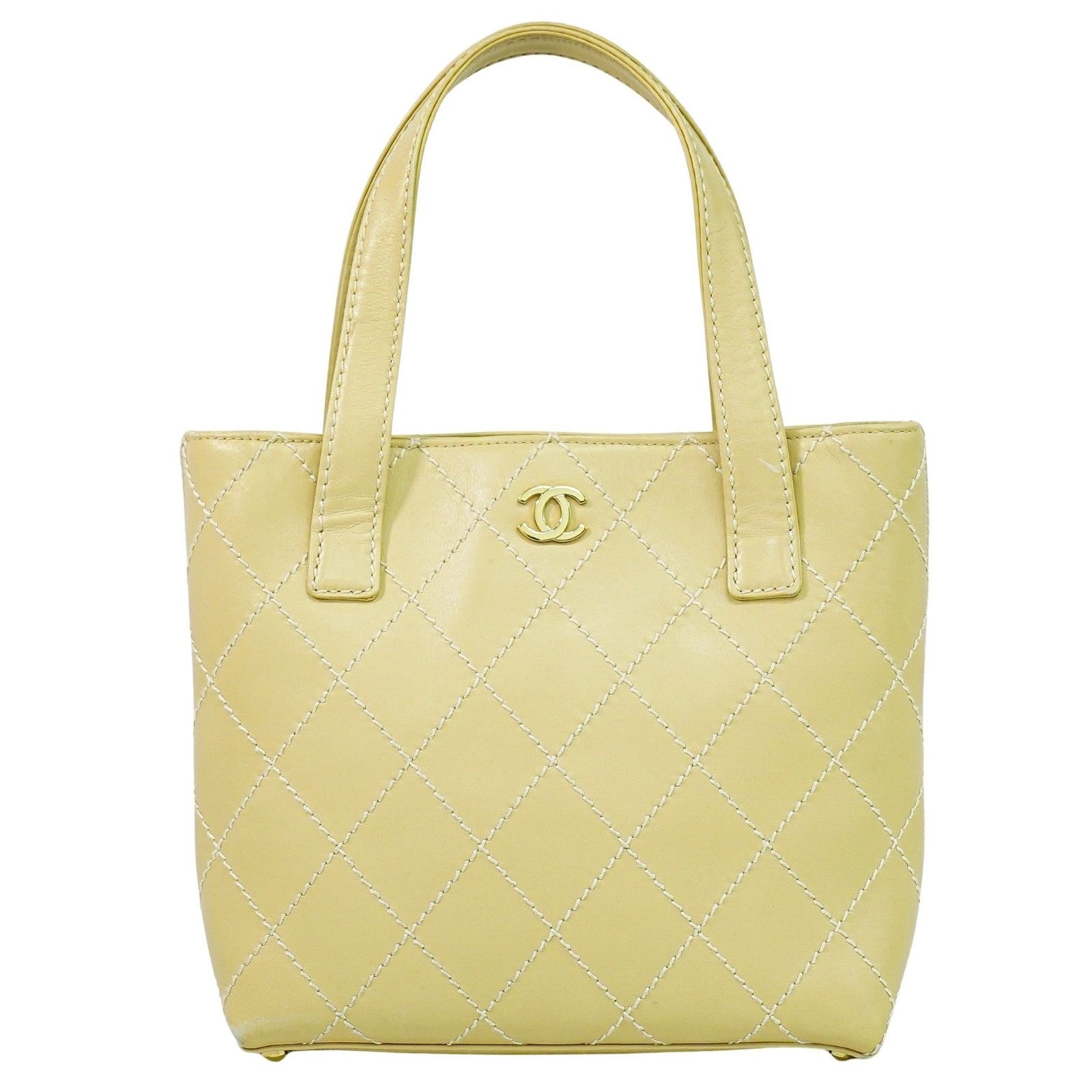 Chanel Surpique Tote Quilted Leather, BEIGE, LEATHER, Handbag