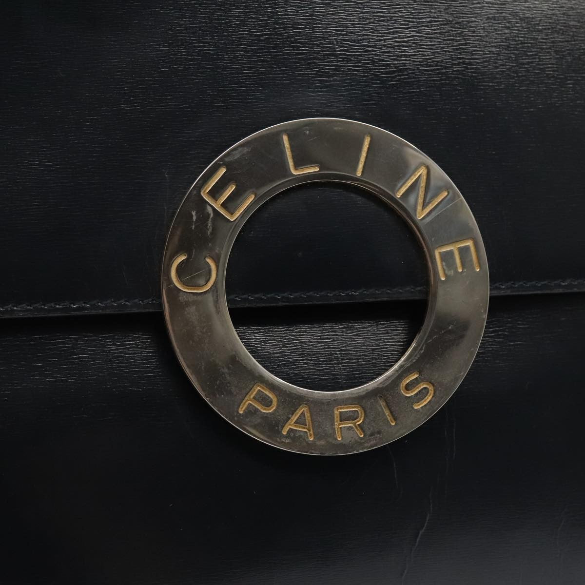 Celine Vintage Circle Logo Crossbody Bag Leather, NAVY, LEATHER, Crossbody bag