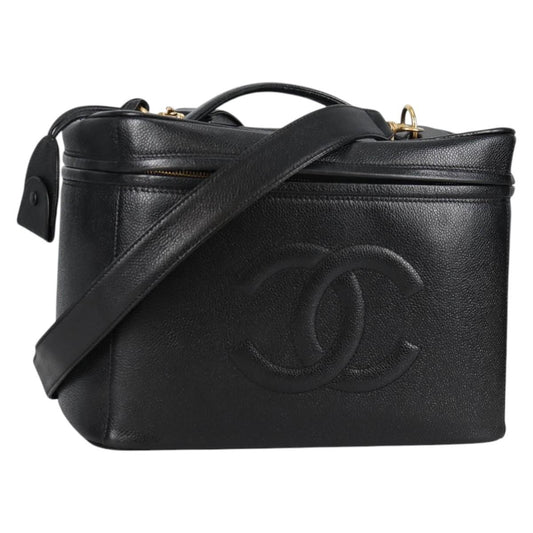 Chanel Vintage Timeless Vanity Case Caviar, BLACK, LEATHER, Toiletry Case