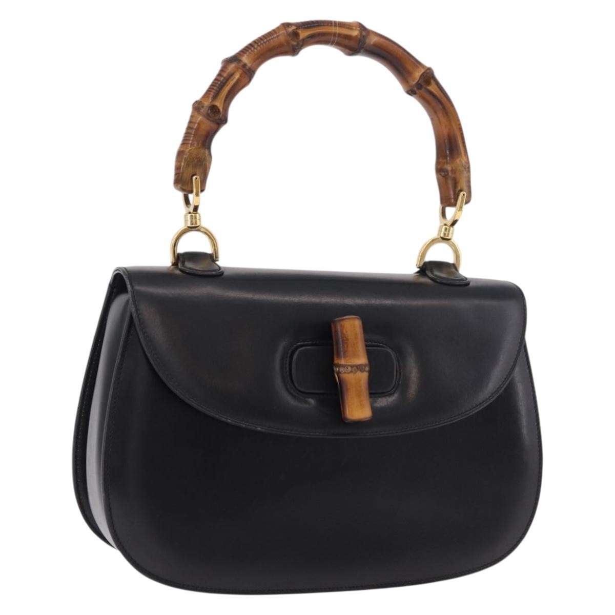 Gucci Vintage Convertible Bamboo Top Handle Bag Leather, Black, Leather, Handbag