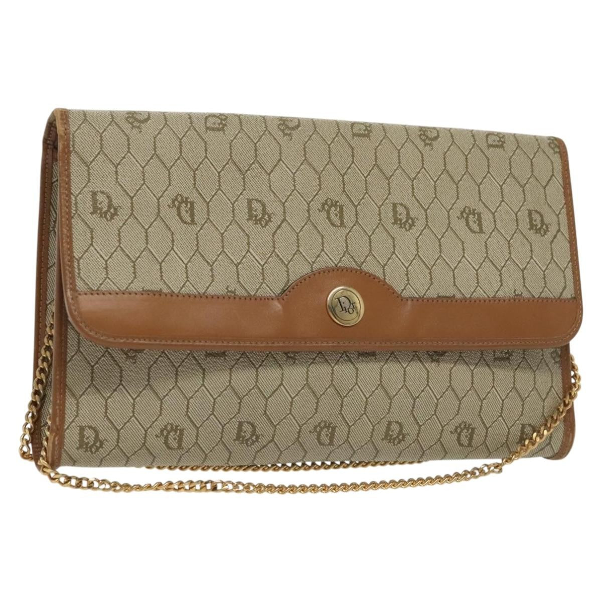 Christian Dior Vintage Honeycomb chain Canvas, BEIGE, CANVAS, Handbag