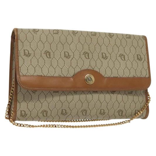 Christian Dior Vintage Honeycomb chain Canvas, BEIGE, CANVAS, Handbag