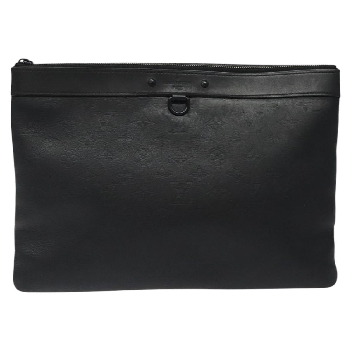 Louis Vuitton Discovery Pochette Monogram Shadow Leather, BLACK, LEATHER, Clutche & pouche
