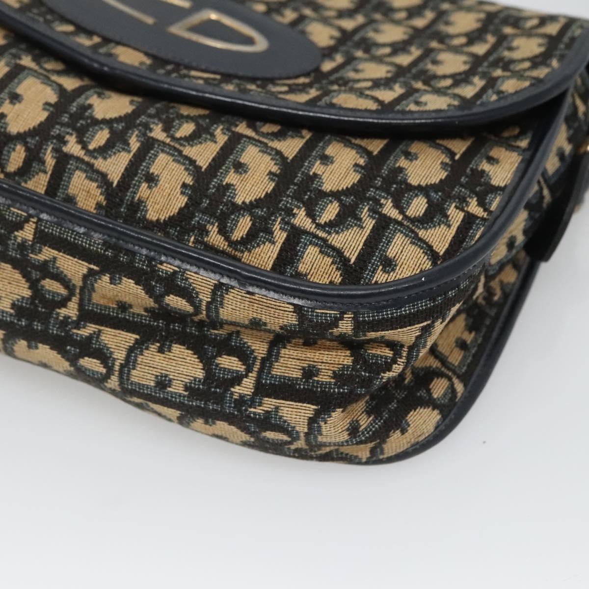 Christian Dior Vintage CD Logo Shoulder Bag Leather, NAVY, CANVAS, Shoulder bag
