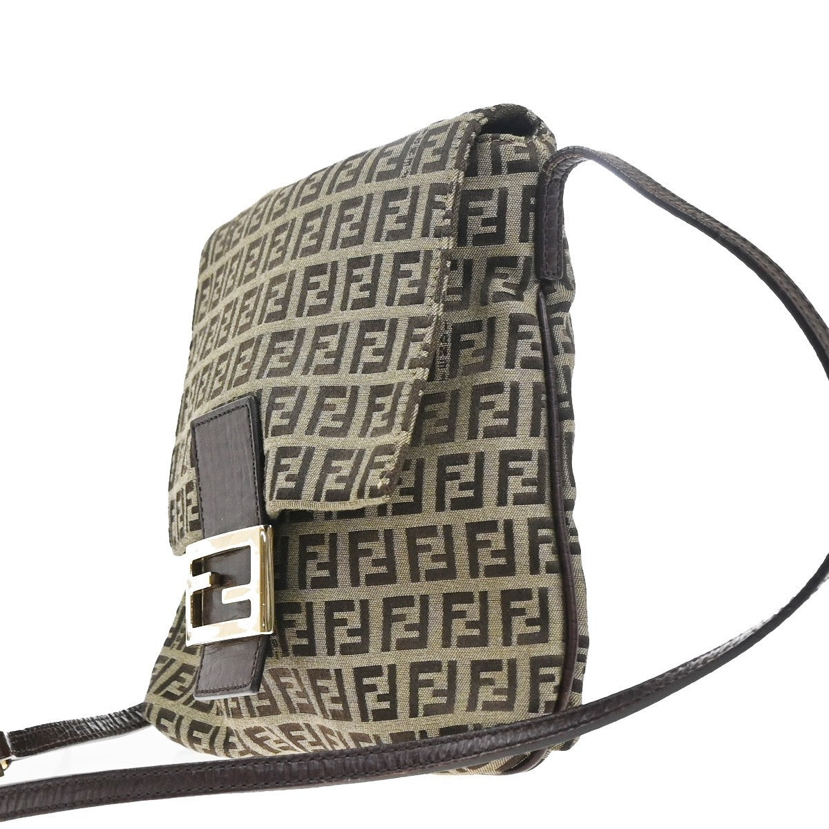 Fendi Vintage Flap Crossbody Bag Zucchino Canvas, BROWN, CANVAS, Shoulder bag