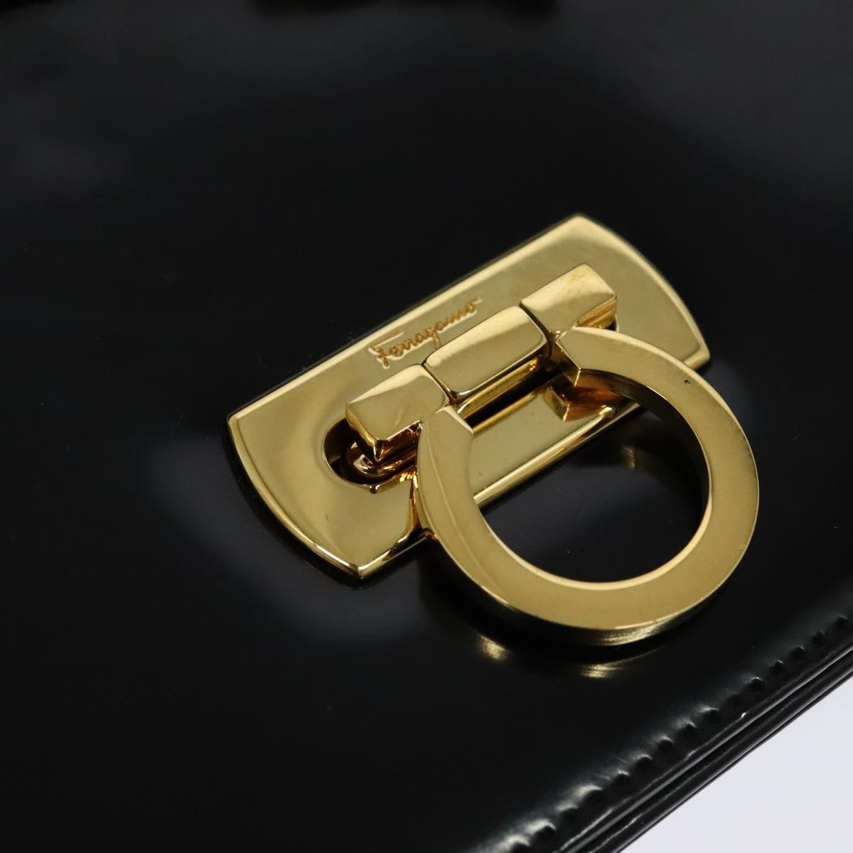 Salvatore Ferragamo Gancini Shoulder Bag Patent Leather, BLACK, PATENT_LEATHER, Shoulder bag