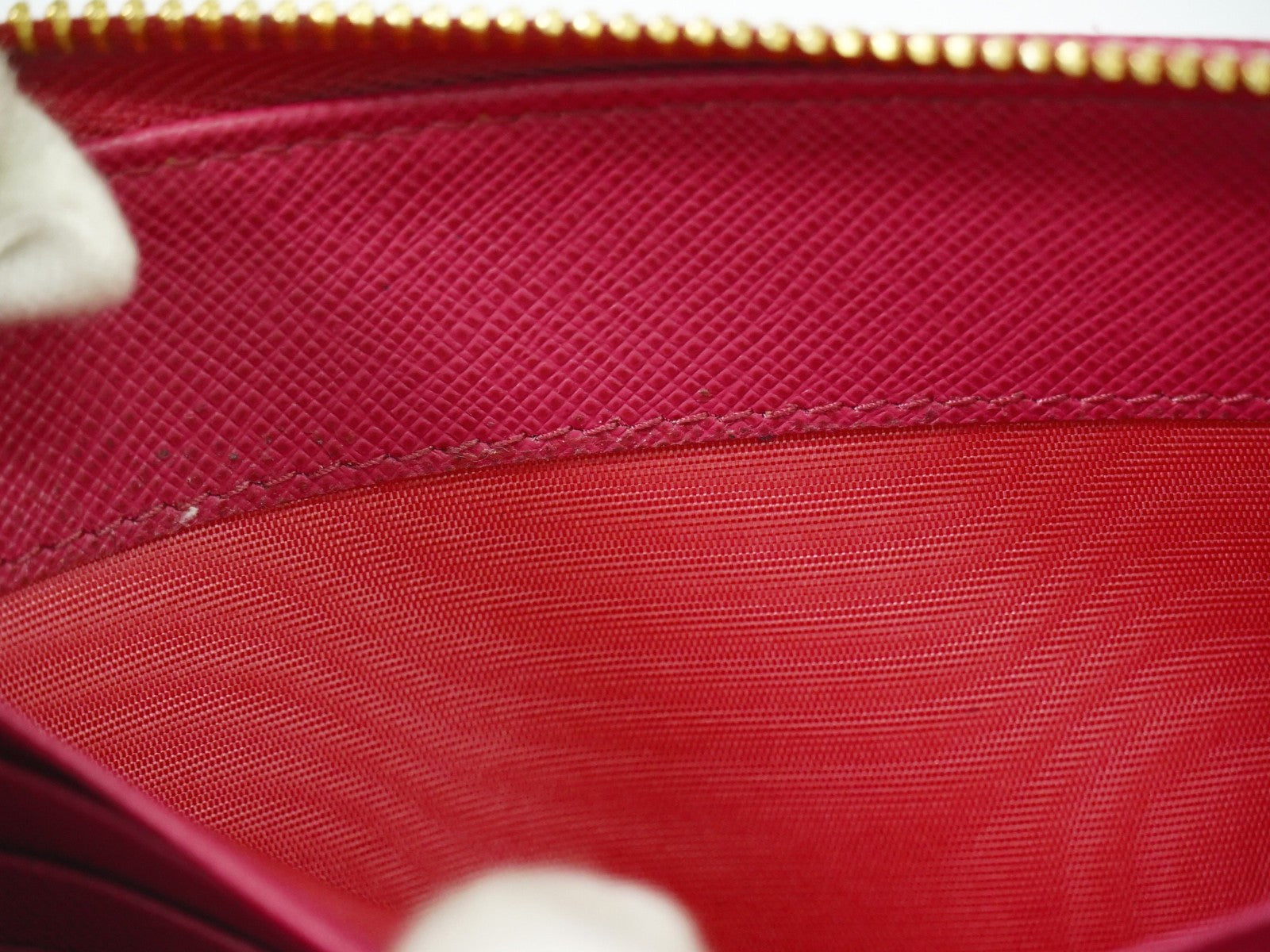 Prada Zip Around Tab Wallet Saffiano Leather, PINK, LEATHER, Wallets