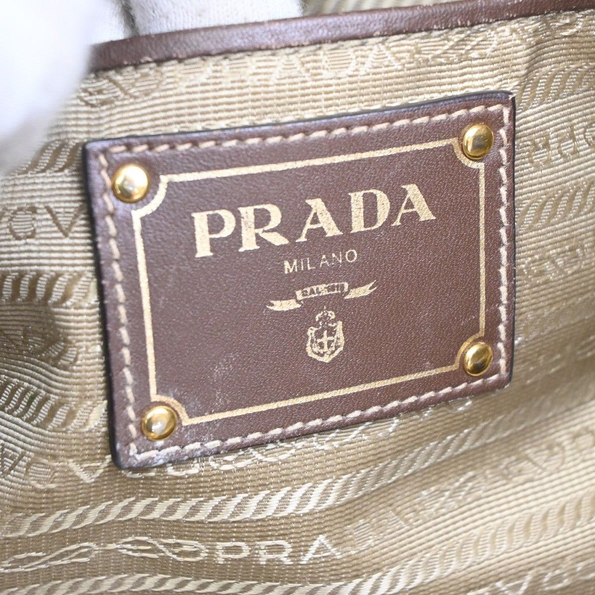 Prada Logo Convertible Tote Canvas with Leather, BROWN, CANVAS, Tote bag
