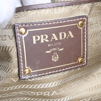 Prada Logo Convertible Tote Canvas with Leather, BROWN, CANVAS, Tote bag
