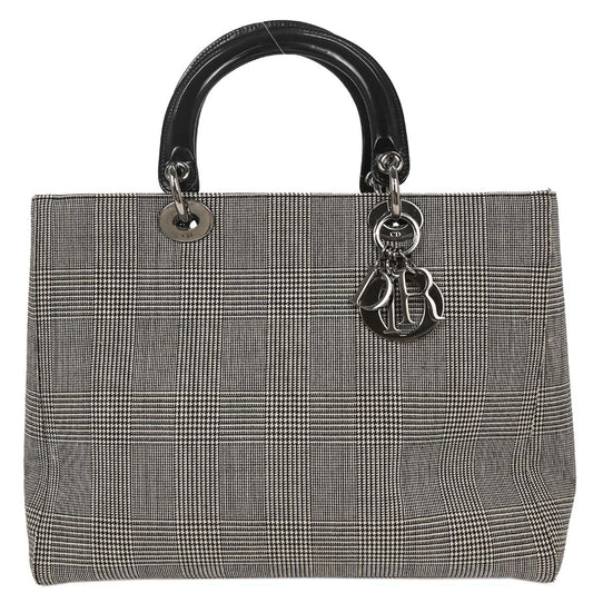 Christian Dior Vintage Lady Dior Bag Houndstooth Canvas, BLACK, CANVAS, Handbag