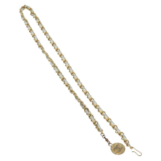 Chanel Vintage Logo Chain Belt Metal and Leather, WHITE, METAL, Belts